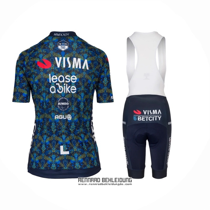 2024 Fahrradbekleidung Frau Jumbo Visma Blau Trikot Kurzarm Und Tragerhose
